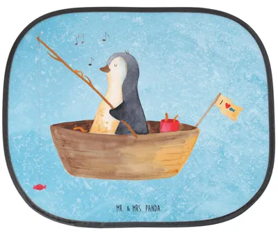 Produktbild von Mr. & Mrs. Panda Sonnenschutz Auto Pinguin Angelboot - Eisblau - Geschenk, für Autoscheiben, Boot, Sonnenblende, Genießen, Scheidung, Fürs, Optimistisch, Neustart