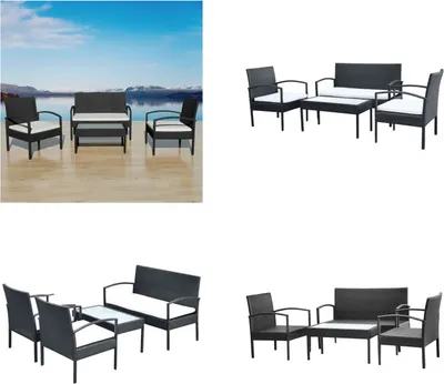 Produktbild von vidaXL 4 tlg. Garten Lounge Set mit Auflagen Poly Rattan Schwarz - Garten-Sofagarnitur - Garten-Sofagarnituren - Gartensofa-Set - Gartensofa-Sets