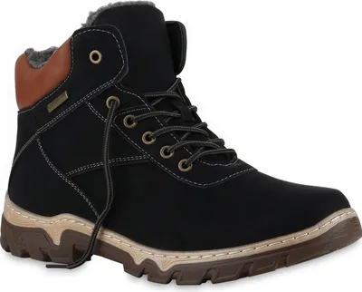 Produktbild von VAN HILL Herren Warm Gefüttert Winter Boots Stiefelette Profil-Sohle Schuhe 841505, Farbe: Schwarz, Größe: 44