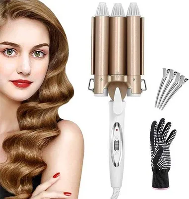Productafbeelding van 3 Vat Krulspelden 22 mm - Snel Verwarmd Keramiek Toermalijn Krultang voor Golvend Haar - Kappersgereedschap met Handschoenen en Haarclips - I