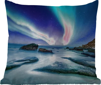 Produktbild von MuchoWow® Outdoor Kissen - Nordlichter - Landschaft - Lofoten - 60x60 cm - Wetterfest - Lounge Kissen - Dekoration - Schlaf Kissen