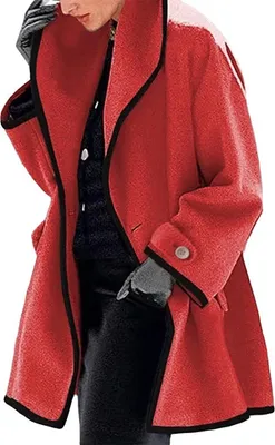 Produktbild von ASKSA Damen Einfarbige Wintermantel mit Kapuze Warmer Mittellange Winterparka Dufflecoat, A Rot, 4XL