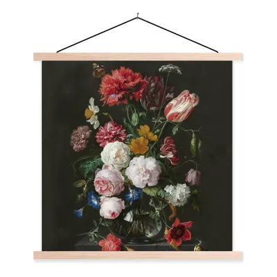 Obrázok produktu pre MuchoWow® Textilný plagát - Zátišie s kvetmi v sklenenej váze - Maľba od Jan Davidsz. de Heem - 90x90cm - S hnedými lamelami
