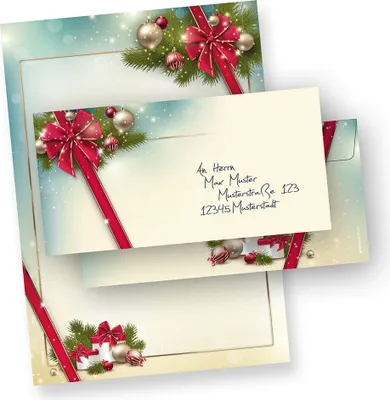 Produktbild von Briefpapier Weihnachten Set ROTE SCHLEIFE (10 Sets ohne Fenster) Weihnachtsbriefpapier mit Umschlag