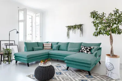 Produktbild von MIUFORM Charming Charlie - Ecksofa mit Bettfunktion und Bettkasten U-FORM LINKS - 302x200cm - Aqua - Sofa Schlafsofa Couch