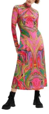 Produktbild von Desigual Heather Damen Kleidmehrfarbig Digitaldruck Langarm Midi - XS