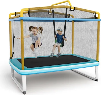 Produktbild von KOMFOTTEU Trampolin für Kinder, 3-in-1, mit abnehmbarer Schaukel und horizontaler Stange, Trampolin für den Innen- und Außenbereich, ideal für Kinder ab 3 Jahren, maximale Belastung von 110 kg
