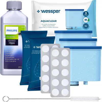 Produktbild von Set für Saeco Philips Wessper 3 Stk, Cleaneo 10tab, CA6700/10 CA6903 CA6704 - Aquaclean Ersatzfilter - Entkalker für Philips Saeco Kaffeemaschinen