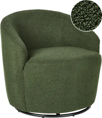 Produktbild von BELIANI Drehsessel Dunkelgrün aus Bouclé 360° Drehbar Geschwungene Rückenlehne Retro Stil Modernes Design für Wohnzimmer Schlafzimmer Flur Büro