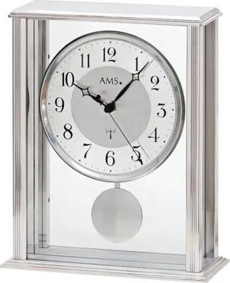 Produktbild von AMS 5190 Tischuhr Funk Funktischuhr mit Pendel silbern modern mit Glas Pendeluhr