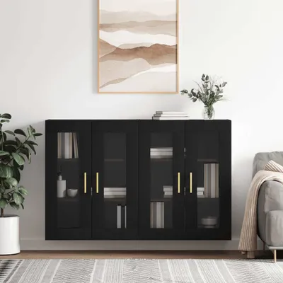Image de vidaXL Armoires murales 2 pcs. noir bois composite
