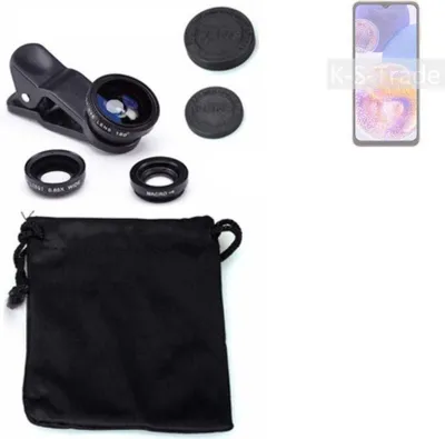 Produktbild von K-S-Trade Smartphone Kamera Linsen Set Kompatibel mit Samsung Galaxy A23 3in1 Clip-On Kamera Adapter Macro Weitwinkel FishEye Fischauge Objektiv Linse