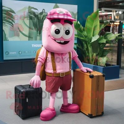 Productafbeelding van Pink Aglet mascotte REDBROKOLY kostuum karakter gekleed met een Cargo Shorts en aktetassen
