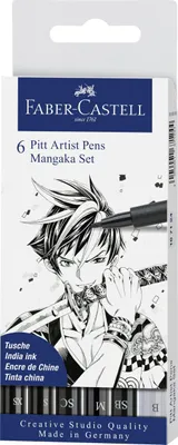 Zdjęcie produktu dla FABER-CASTELL - Zestaw cienkopisów Pitt Artist Pen Mangaka, 6 sztuk – czarny