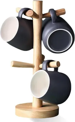 Produktbild von Holz-Kaffeebecherhalter mit 6 abnehmbaren Haken - Holz-Kaffeebecherhalter für die Arbeitsplatte
