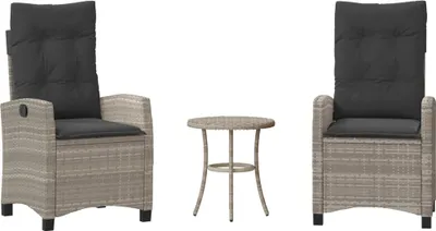 Image de vidaXL Ensemble Bistro 3 pièces avec coussins gris clair Poly rotin