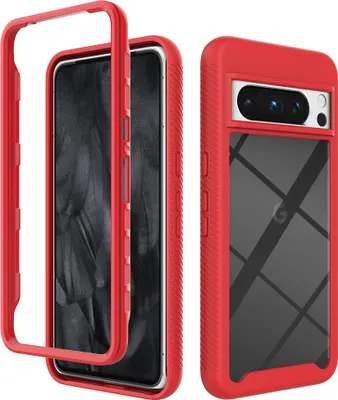 Produktbild von Google Pixel 8 Pro Hülle, Hybrid Transparente Rückseite TPU Bumper Stoßfest Schutzhülle für Google Pixel 8 Pro Rot
