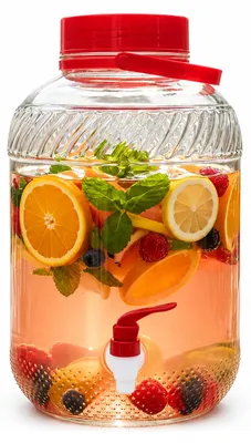 Obrázek produktu pro Dávkovač nápojů Relaxdays, 10 litrů, sklo, studené nápoje, výčepní kohoutek, víko, rukojeť, dávkovač vody, průhledný/červený