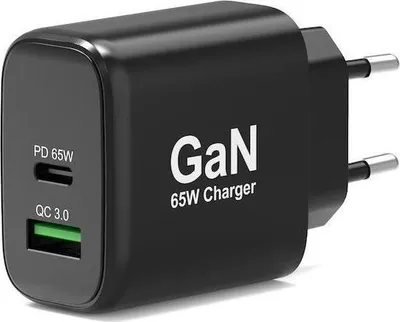 Image de Chargeur Mural USB-C & USB-A, 65W, GaN, Noir