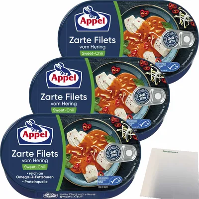 Produktbild von Appel zarte Filets vom Hering Sweet-Chili 3er Pack (3x200g Dose) + usy Block