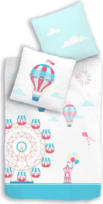Produktbild von Riesenrad Kinder-Bettwäsche 80x80 + 135x200 cm · Mädchen-Bettwäsche in Renforce · Heißluftballon, Kirmes, Feuerwerk - 100% Baumwolle