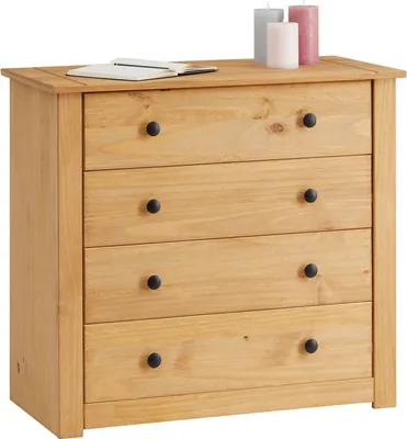 Produktbild von Kommode CANCUN im Landhaus Stil aus Kiefer massiv, moderne Anrichte mit 4 Schubladen, Sideboard mit gebeizter gewachster Oberfläche