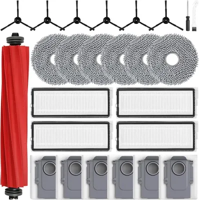 Produktbild von 25 Stück Zubehörset für Roborock Qrevo S/Pro Set/Plus | 1 Hauptbürste, 6 Staubbeutel, 4 HEPA-Filter, 6 Wischtücher, 6 Seitenbürsten | Hochwertige Ersatzteile & Präzisionspassform