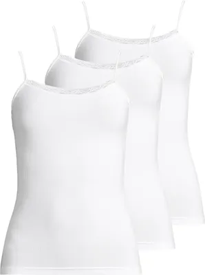 Produktbild von Nina von C. 3er Pack Body & Soul Spaghetti Top Dekorative Spitzenabschlüsse in Häkeloptik, Elegante Optik, Hochelastische Ripp-Qualität