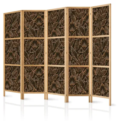 Produktbild von Muralo Japanischer PARAVENT 5-teilig Raumteiler klappbar PREMIUM-Vliesleinwand BRAUNE BLÄTTER für Wohnzimmer 225cmx172cm