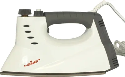 A white and gray Heller professional steam iron is shown against a white background.