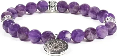 Produktbild von Mala/Armband Amethyst Elastisch mit Lotus – Packung mit 2 Stück – 0,8 cm
