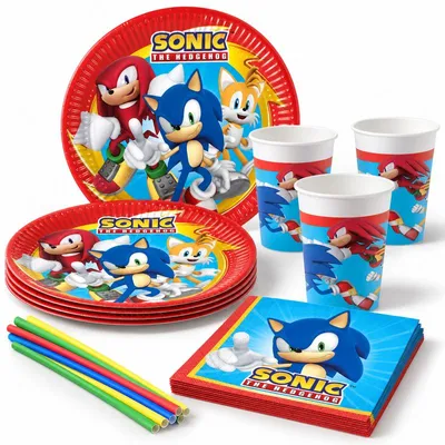 Produktbild von Partyset Sonic Geburtstag Party Deko für 8 Kinder Teller Becher Servietten