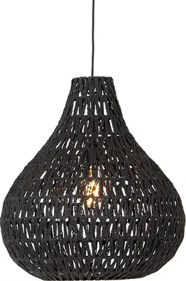 Zdjęcie produktu dla QAZQA – Retro Retro Lampa wisząca I Lampa wisząca I Lampa wisząca czarna 45 cm – Lina Drop I Salon I Sypialnia – Okrągła lina – Pasuje do żarówek LED E27