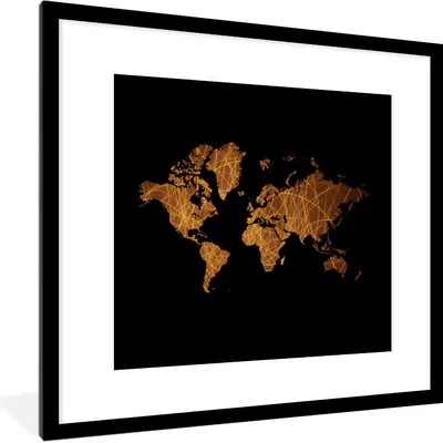 Produktbild von MuchoWow® MuchoWow® Gerahmtes Poster Weltkarte - Gold - Braun 40x40 cm - Poster mit zchwarzem Bilderrahmen - Poster - Plakat im Rahmen