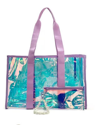 Imagen del producto de INF Bolso Tote de Playa Jelly de PET madre-hija — Impermeable, Mano y Hombro, con Bolsa Interior, Colores Transparentes Violeta