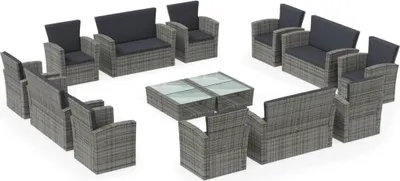 Produktbild von 16-tlg. Garten-Lounge-Set mit Kissen Poly-Rattan Grau