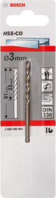 Produktbild von Metallbohrer HSS-Co, DIN 338, 3 x 33 x 61 mm, 1er-Pack
