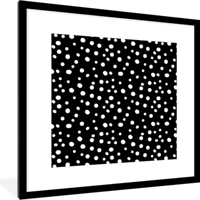 Produktbild von MuchoWow® Gerahmtes Poster Polka dots - Design - Schwarz - Weiß 40x40 cm - Poster mit Schwarzem Bilderrahmen Wandposter Rahmen Foto Bilder - Poster - Plakat im Rahmen