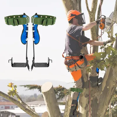Immagine prodotto di Attrezzatura per arrampicata sugli alberi - Set di ramponi da arrampicata a 2 punte - Con cintura di sicurezza - Con corda da arrampicata - Professionale per arboricoltori