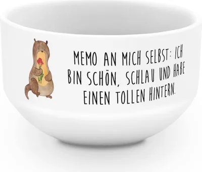 Produktbild von Mr. & Mrs. Panda Schüssel Otter Blumenstrauß - Weiß - Geschenk, Selbstliebe, Müsli, Müslischale, Selbstvertrauen, Obstschale, Achtsamkeit, Positiv, frühstücksbowl, Süß