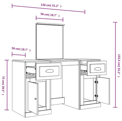 Image de vidaXL Coiffeuse avec miroir Chêne Sonoma 130x50x132,5 cm