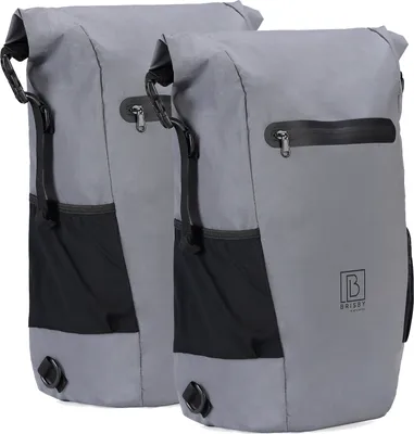Produktbild von Brisby 40-52 Liter 3-in-1 wasserdichte Rolltop-Fahrradtaschen, 2er-Set – Rucksack/Umhängetasche – auch für E-Bikes – 100 % reflektierend