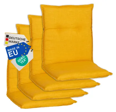 Produktbild von NYVI Gartenstuhl Auflagen Niedriglehner 4er Set Barcelona - UV-Beständig, Atmungsaktiv, Strapazierfähig - Niedriglehnerauflagen Sitzkissen Outdoor - Sitzauflagen für Gartenstühle 100x50cm Senfgelb