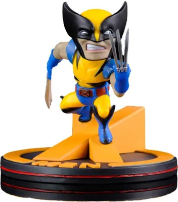A stylized figurine of Wolverine from X-Men is displayed on a multi-layered base.