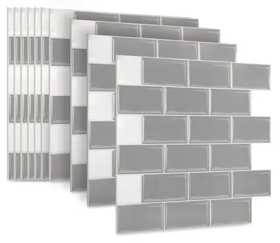 Produktbild von LARS360 10er Wandaufkleber Mosaik Küche Fliesenfolie 3D Fliesenaufkleber PVC Klebefolie[Grau]