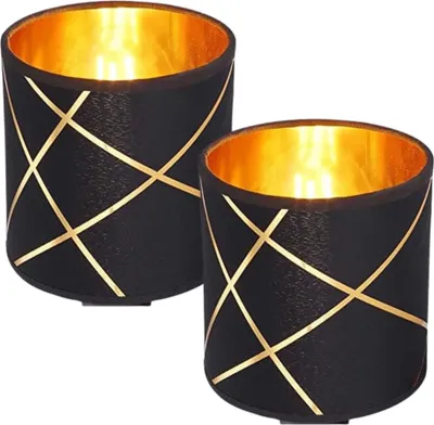 Produktbild von 2 Stück E27 Lampenschirm Retro Vintage Farbe: Schwarz Gold Stofflampenschirm Textilschirm Ersatzschirm Tischlampe Pendelleuchte Ø 13cm