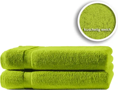 Produktbild von 2er Set Gästetücher Handtücher Duschtücher Badetücher Frottee 100% Baumwolle, Farbe:Grün, Größe:Handtücher 50x100 cm