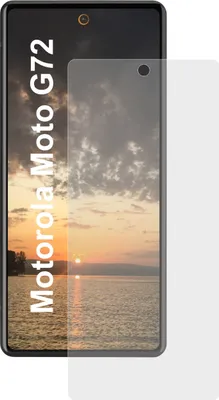 A screen protector is shown partially covering a smartphone displaying a sunset over water.