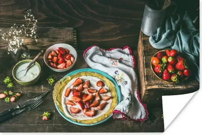 Produktbild von MuchoWow® Poster Erdbeere - Rustikal - Obst - Rustikale Blumen 90x60 cm - Schlafzimmer