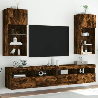 Obrázok produktu pre Maison Exclusive – TV skrinky s LED osvetlením, 2 ks, dymový dub, 40,5 x 30 x 90 cm